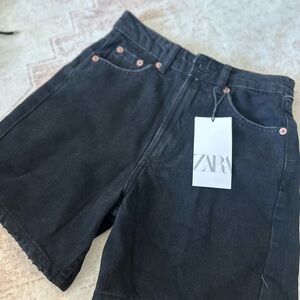 Zara Charcoal Mid-Rise Denim Shorts